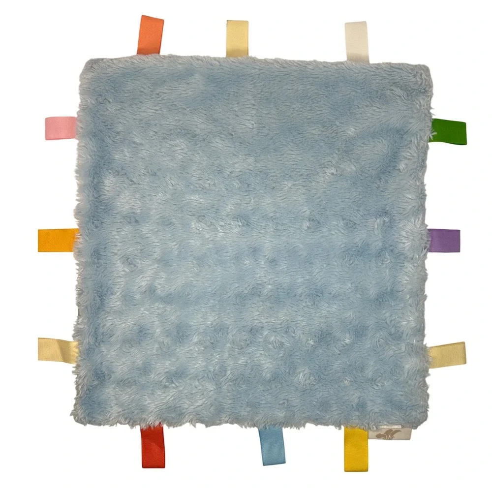 Tourance Baby Dinosaur Sensory Taggy‎ Blanket Blue Plush Faux Fur Ribbon Loops